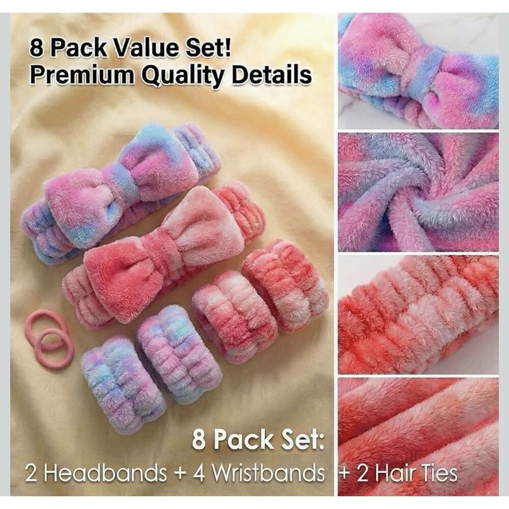 8 Pcs Spa Headband and Wristbands Set for Washing Face- Never Opened